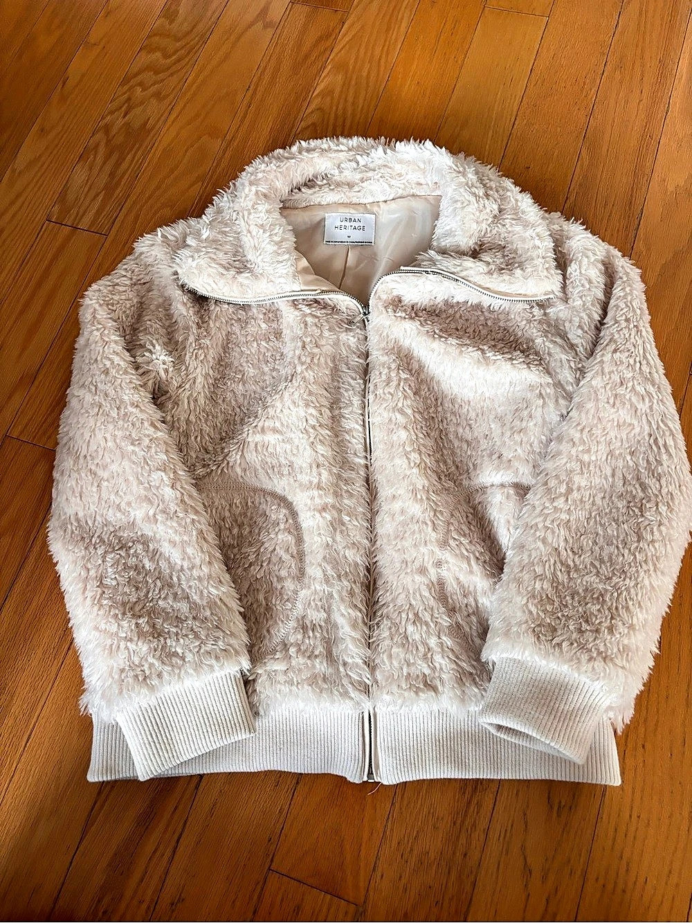 Urban Heritage fur Teddy Jacket in cream Size Medium